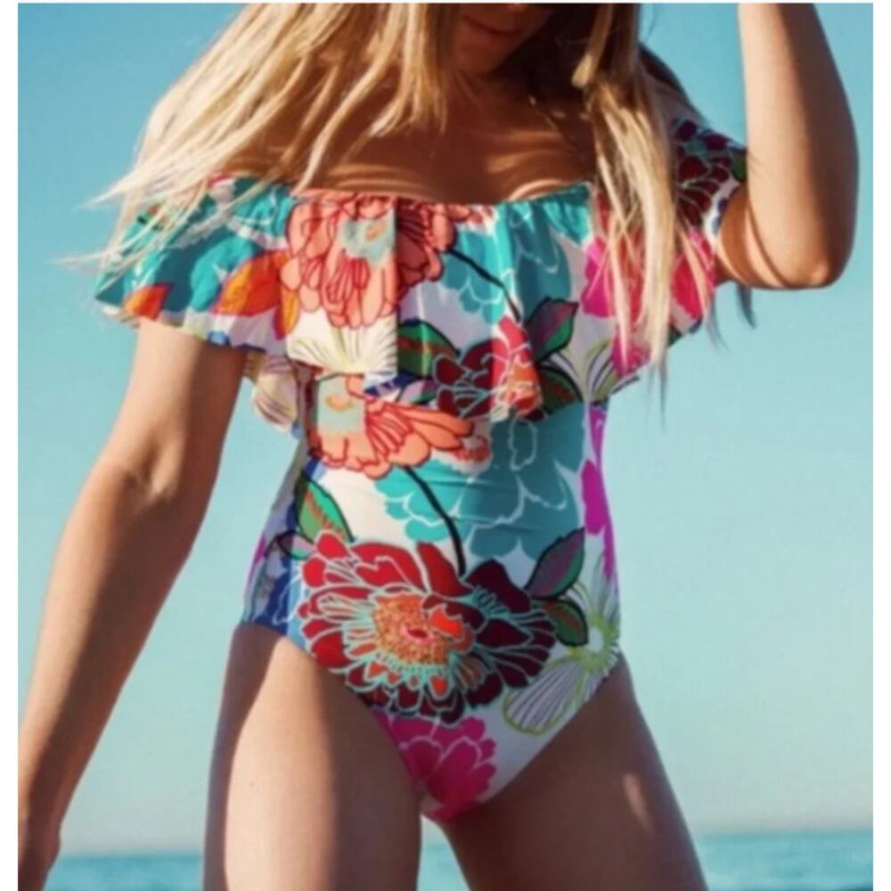 NEW! TRINA TURK 'Radiant Blooms' Off-The-Shoulder Bandeau One-Piece Swimsuit (8)